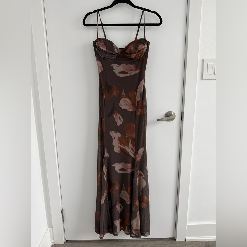 Dynamite Brown Floral Strapless Slip Dress